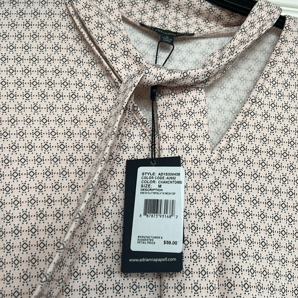 NWT Adrianna Papell light pink tie neck blouse - Picture 2 of 5